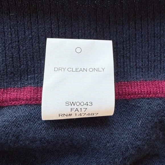 Draper James 100% Wool Cora Cape Open Cardigan in Nassau Navy & Maroon Red Trim - Picture 9 of 11